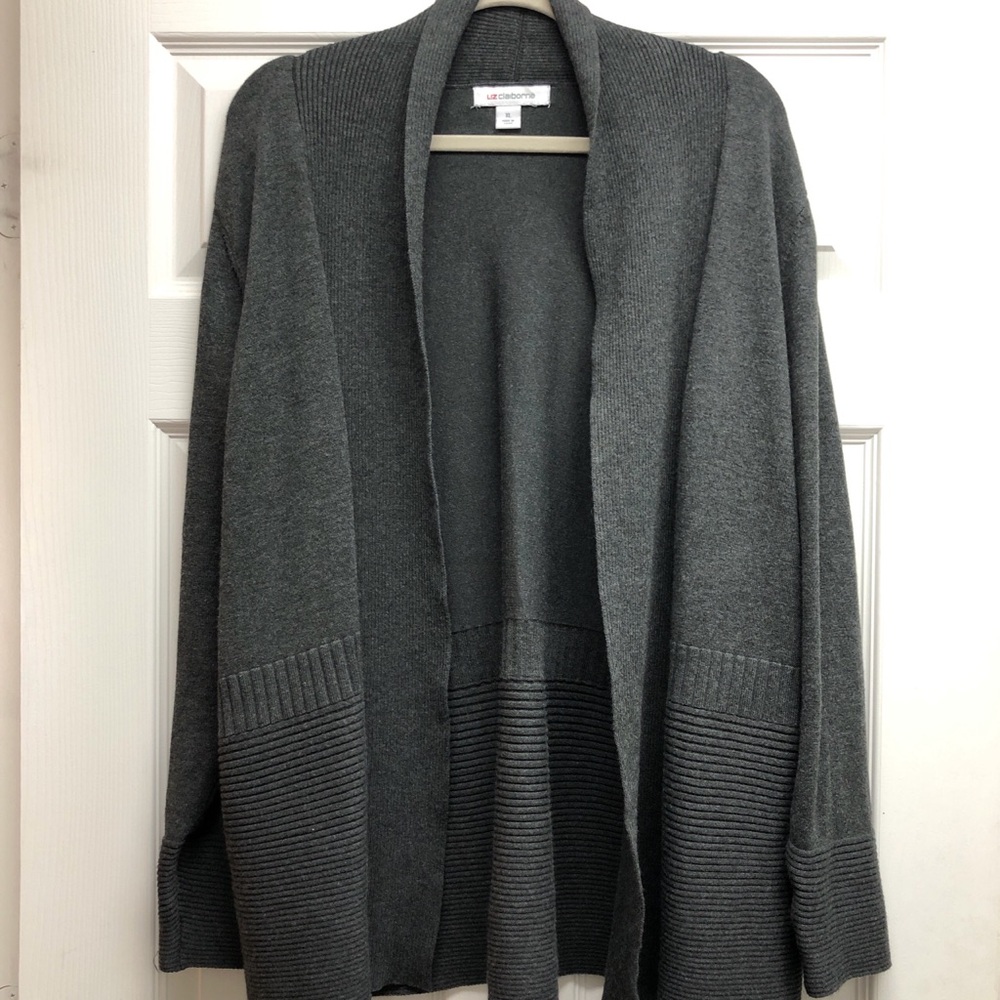 Liz Claiborne Dark Gray Open-Front Shawl Collar Cardigan